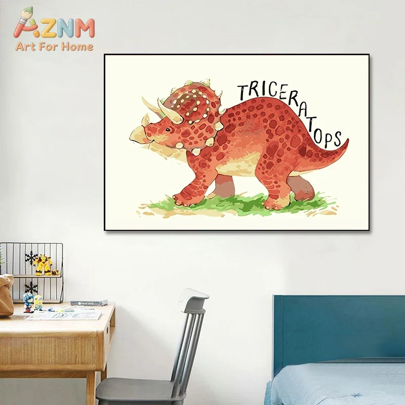 AZNM Watercolor Dinosaur Canva - Kids Education Name ulasan dan harga